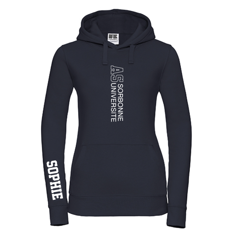 Sweat Capuche Femme Russell Blanc marquage logo face Russell M