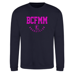 Sweat sans capuche unisexe Navy Russell logo face fushia BCFMM