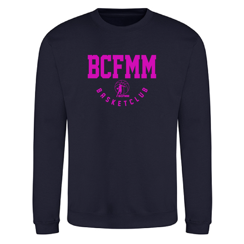 Sweat sans capuche unisexe Navy Russell logo face fushia BCFMM