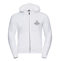 Veste capuche blanche unisexe Russell logo coeur et logo dos